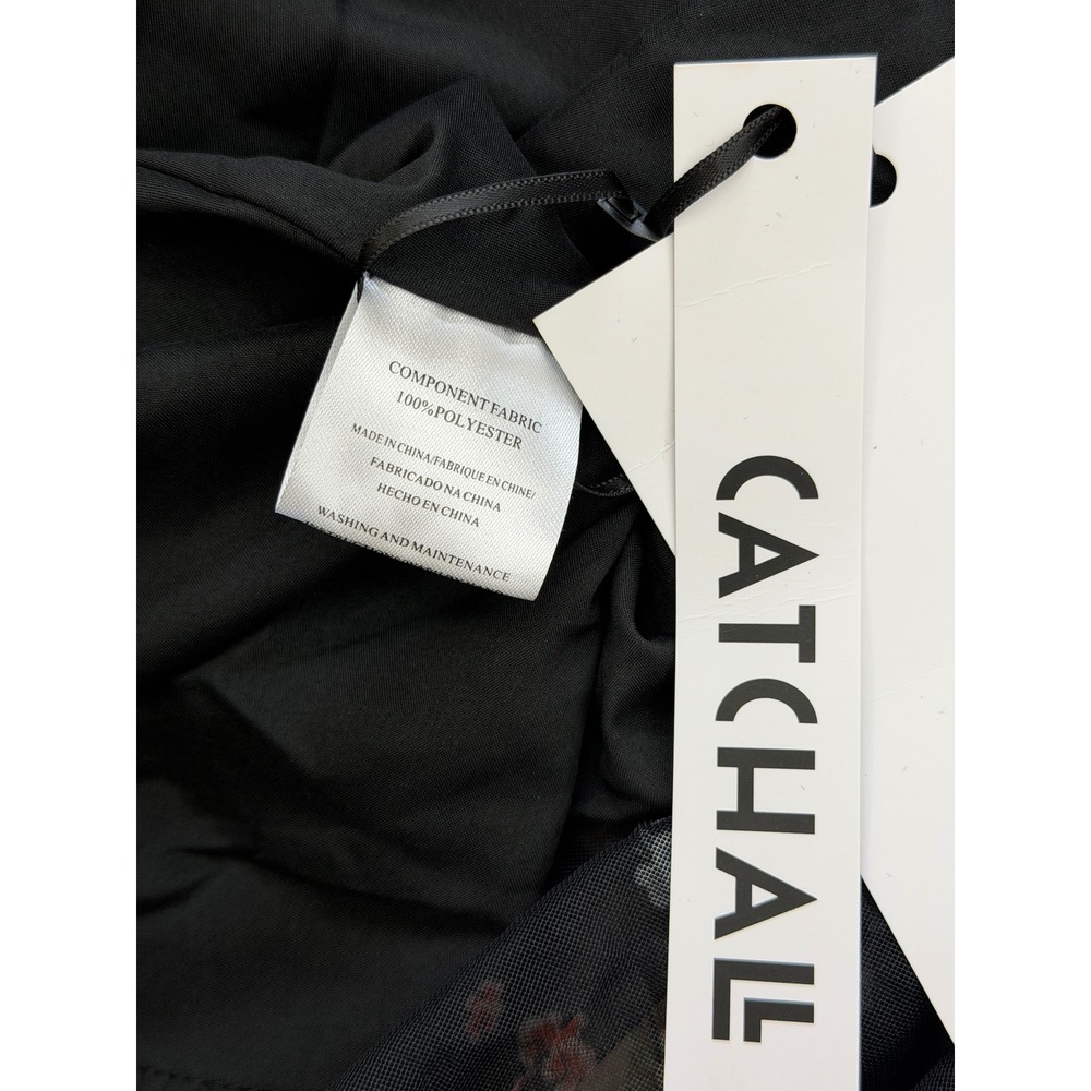 Catchall Floral Tulle Maxi Dress Women L NEW Ruffle Sheer Long Sleeve Black - Picture 8 of 13